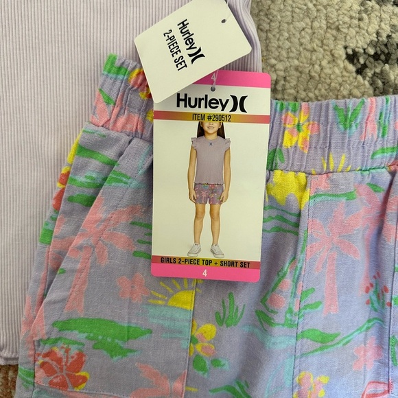 New Hurley Girls 2 Piece Lavender Top & Tropical Shorts Set Matching Outfit Set - Picture 10 of 11
